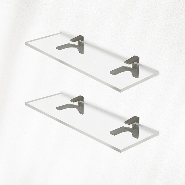Fab Glass And Mirror Acrylic Shelf 6 x 11.5inces Brushed Nickel Bracket 3/4in Thickness Acrylic Pack of 2 AS19SC-6x11BN2P - main