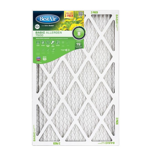 Bestair 20 in. W X 20 in. H X 1 in. D 8 MERV Pleated Air Filter 3 pk B1-2020-8-3VP4 - main