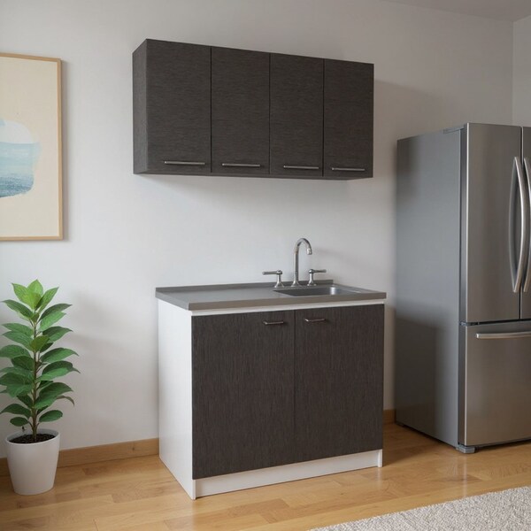 Homeroots 47" Black and White Wall mounted Accent Cabinet With Five Shelves 546369 - main