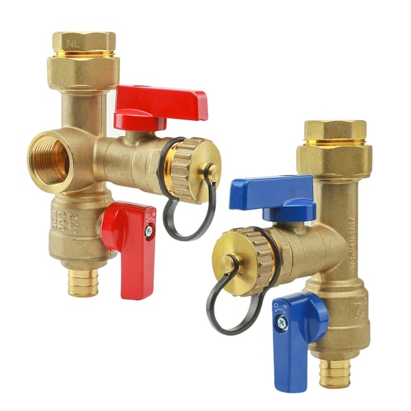 Everflow Pex Tankless Water Heater Kit- Set of 2 Heavy Duty Hot and Cold Isolation Valves w/Cleanouts 1" FTGV-ISO1-P-LF - main