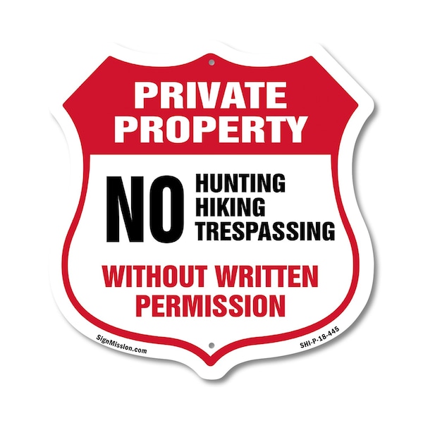 Signmission Private Property Shield Sign No Hunting, 18 Inch X 18 Inch, Plastic Sign SHI-P-18-445 - main