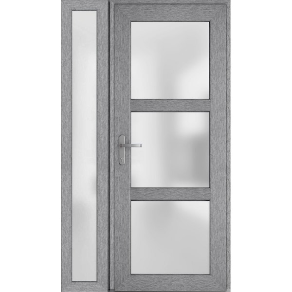 Vdomdoors Front Exterior Prehung FiberGlass Door Frosted Glass / Manux 8552 Grey Ash / Sidelight and Transom MANUX8552EXD-SS-W36+12 x H80+14-LH - main