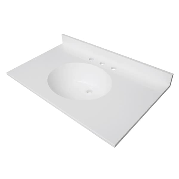 Kingston Brass 37" x 22" Solid Surface Vanity Top with Oval Sink, 8" Faucet Drillings, Glossy White KVPB3722A38 - main