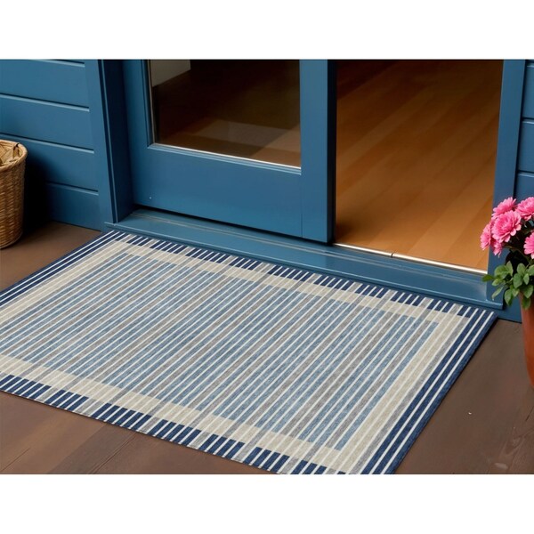 Homeroots 3' X 5' Navy Blue And Denim Blue Striped Washable Indoor Outdoor Area Rug 610486 - main