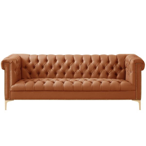 Homeroots 85" Camel Faux Leather Manufactured Wood Sofa 543961 - main