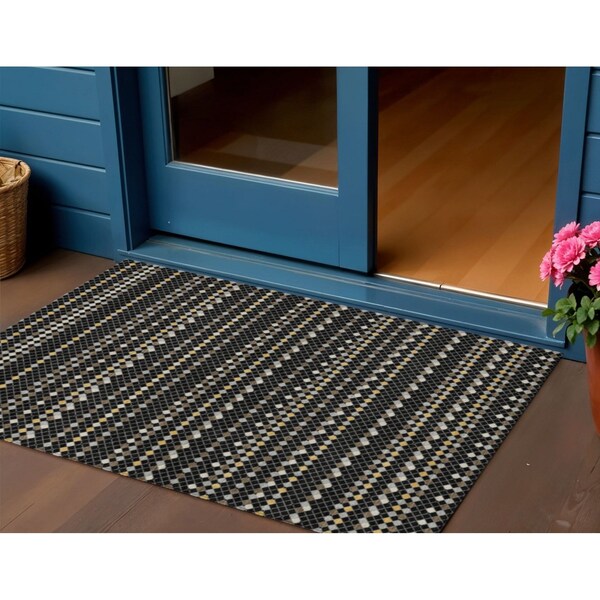 Homeroots 3' X 5' Black And Taupe Striped Washable Indoor Outdoor Area Rug 610516 - main