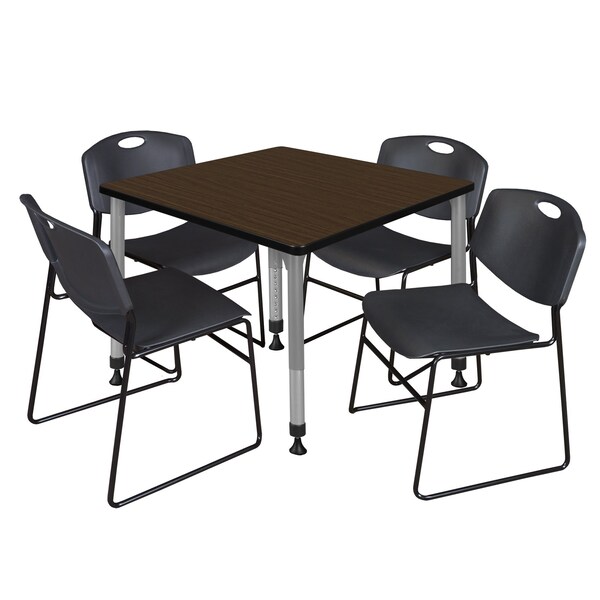 Regency Square Kee Adjustable Classroom Table W/ 4 Zeng Stack Chairs, 36 in W, 30 in L, Neo Walnut TB3636NWAPGY44BK - main