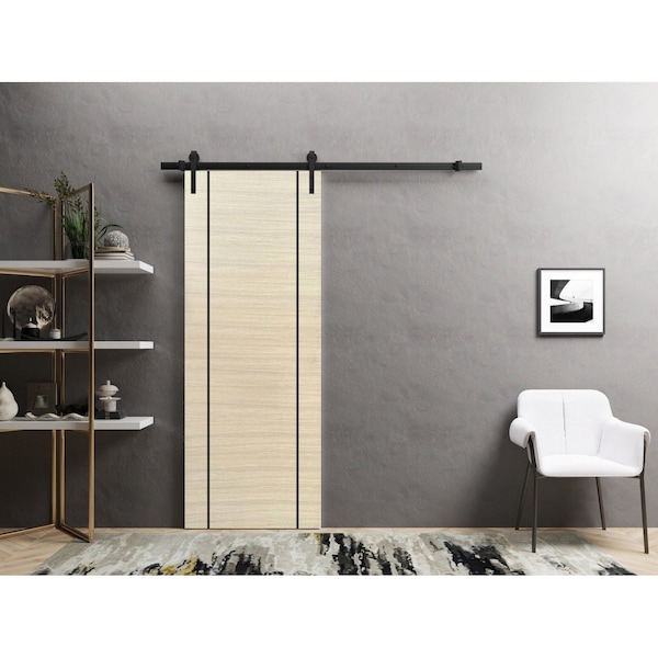 Sartodoors Sliding Barn Door with Hardware, Planum 0017 Natural Veneer and Aluminum Strips, 6.6FT Rail Hangers PLANUM0017BD-B-SHP-3696 - main