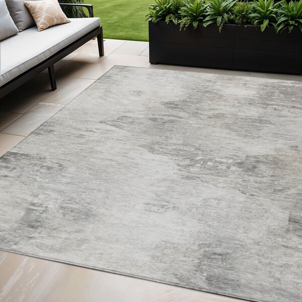 Homeroots 5' X 8' Silver Gray And Ivory Abstract Washable Indoor Outdoor Area Rug 577626 - main