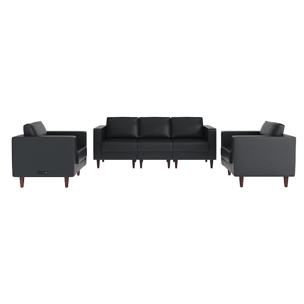 Flash Furniture HERCULES Artemis 3 Piece Black LeatherSoft Sofa and 2 Chair Set, 8 AC Outlets/4 USB/4 USB-C Ports ZB-8921-SET3-BLK-GG - main