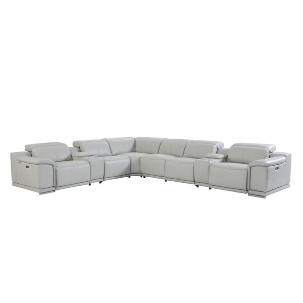 Homeroots Light Gray Italian Leather Power Reclining U Shaped Eight Piece Corner Sectional With Console 476598 - main