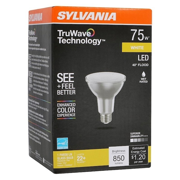 Sylvania Natural LED Bulb, PAR30LN Lamp, 75 W Equivalent, E26 Medium Lamp Base, Dimmable, Silver 40912 - main