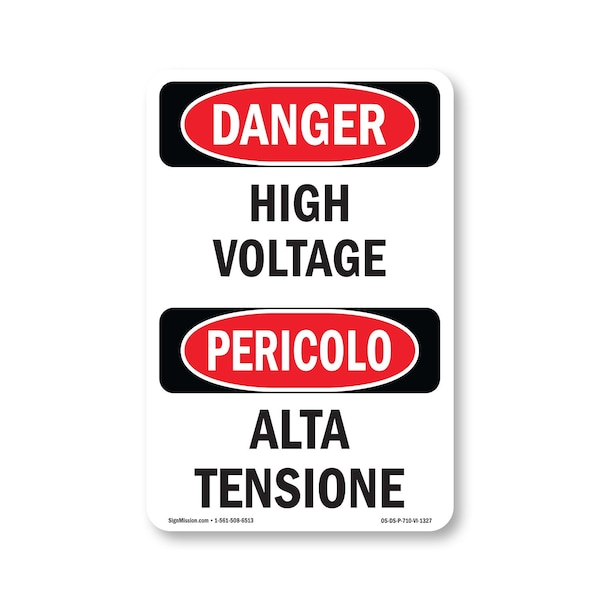 Signmission OSHA Danger Sign, 10" Height, Rigid Plastic, High Voltage Bilingual, VI-1327 OS-DS-P-710-VI-1327 - main