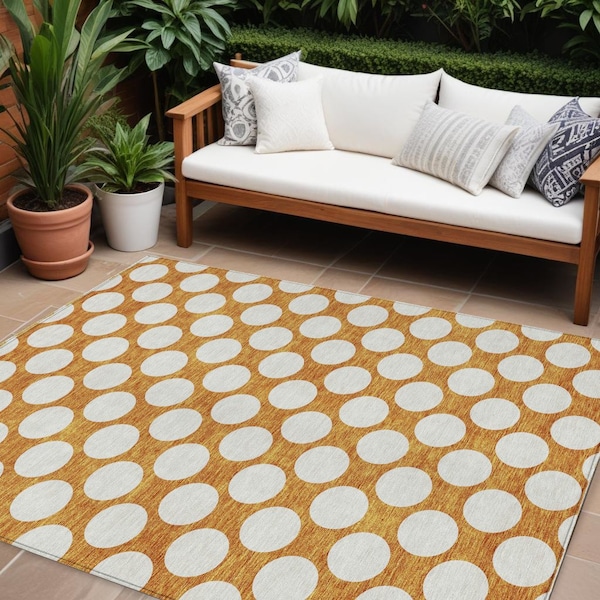 Homeroots 10' X 14' Orange And Ivory Polka Dot Washable Indoor Outdoor Area Rug 595264 - main