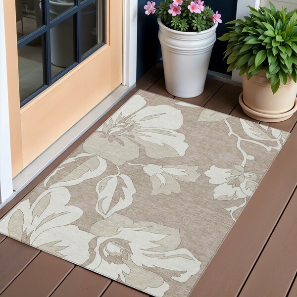 Homeroots 3' X 5' Taupe Beige And Ivory Floral Washable Indoor Outdoor Area Rug 589578 - main