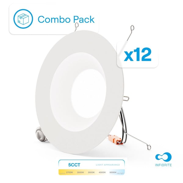 Infibrite 6 In. 5CCT Selectable 12W 1100LM Recessed Retrofit LED Light, Dimmable, Wet Rated, 12PK IB-006-8-12W-WH-12PK - main