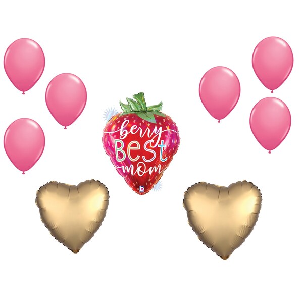 Loonballoon Mother's Day Theme Balloon Set, 26 Inch Best Mom Opal Strawberry Holo Balloon and 6x Latex Balloons 97758 - main