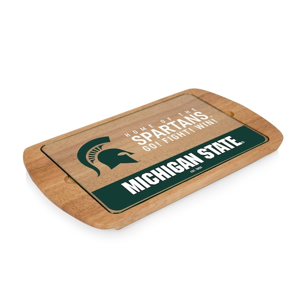 Picnic Time Family Of Brands NCAA Michigan State Spartans Billboard Glass Top Cheese Board - Charcuterie Boards, Parawood 911-01-505-354-0 - main
