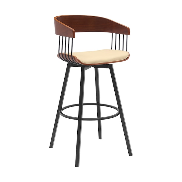 Armen Living Athena 31in Swivel Walnut Wood Bar Stool in Cream Faux Leather with Black Metal LCATBAWACR30 - main