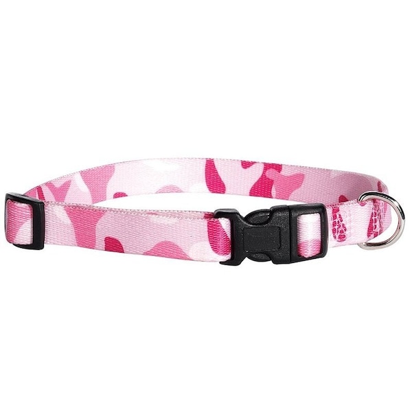 Casual Canine Dog Collar, D-Ring Link, 10 to 16 in L Collar, 5/8 in W Collar, Nylon, Pink Camo ZA6741 10 75 - main