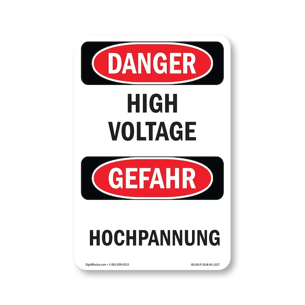Signmission OSHA Danger Sign, 14" Height, Rigid Plastic, High Voltage Bilingual, 1014-VG-1327 OS-DS-P-1014-VG-1327 - main