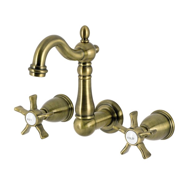 Kingston Brass Double-Handle Wall Mount Bathroom Faucet, Antique Brass KS1223NX - main