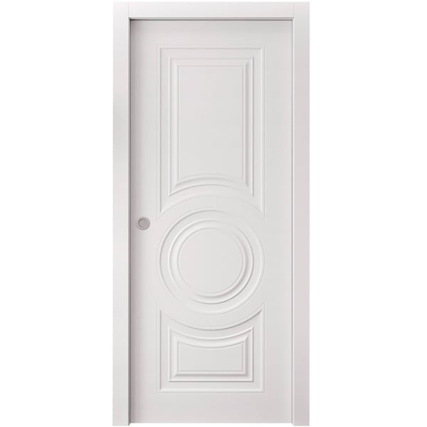 Sartodoors Sliding Pocket Door 28 x 96 inches, BASIC 9801 White, Kit Rail Hardware, Solid Wood Interior Bedr BASIC9801PD-SKIN-2896 - main
