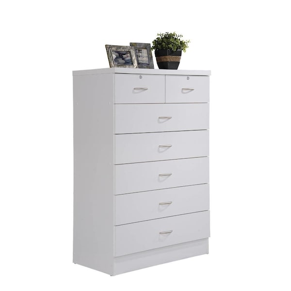 Hodedah 7-Drawer Chest with Locks on 2-Top Drawers - White HI70DR WHITE - main