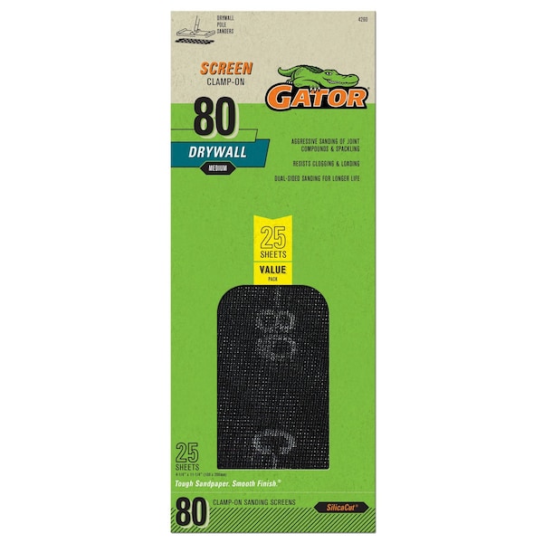 Gator Finishing SilicaCut Drywall Clamp-On Sanding Screen, 80 Grit, Medium, 25PK 4260 - main