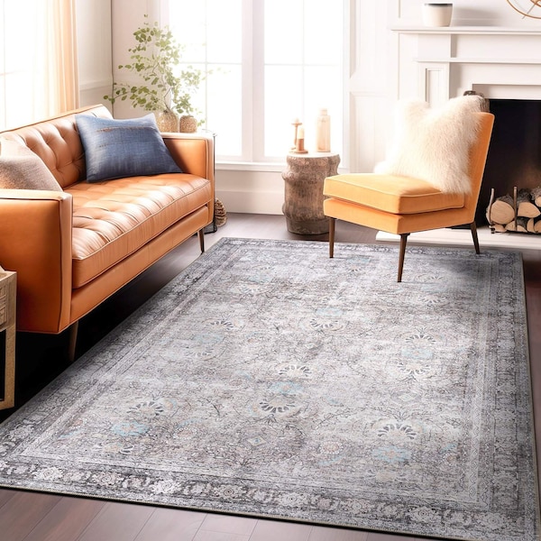 World Rug Gallery Vintage Inspired Machine Washable Non Slip Area Rug 4 ft x 6 ft Olive 6029OLIVE4X6 - main