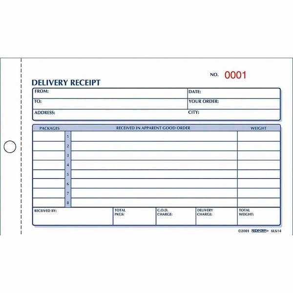 Rediform Delivery Receipt Book, 2-Part, Carbonless, 4-1/4" x 6-3/8", 50 Sets/Book 6L614 - main