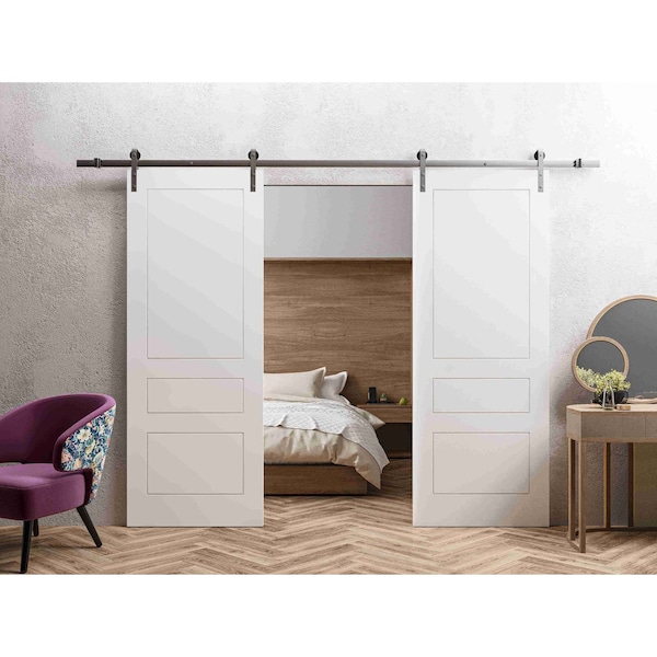 Vdomdoors Modern Double Barn Door 64" x 80" inches / Mela 0733 Painted White / 13FT Silver Rail Track Set / S MELA0733DB-S-BEM-64 - main