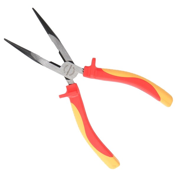 Multicomp Pro Pliers, Long Nose, 8in. Length, Chrome Vanadium, Thermoplastic Rubber Handle, 1000V, VDE MP-VDE-LN8 - main