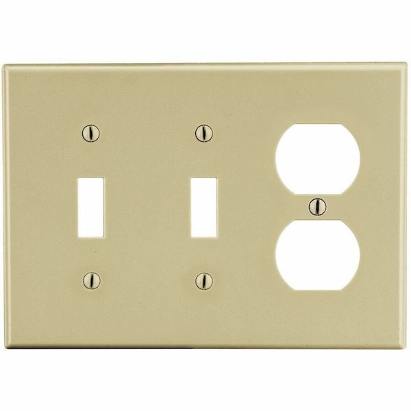 Hubbell Wiring Device-Kellems Duplex Receptacle Wall Plate, Number of Gangs: 3 Plastic, Satin Finish, Ivory P28I - main