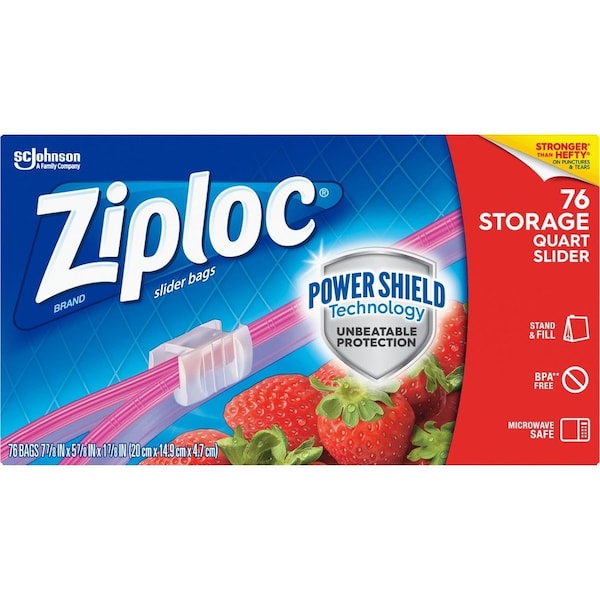 Ziploc Slider Storage Bags, 1 qt, 5.88" x 7.88", Clear, PK9 662102 - main