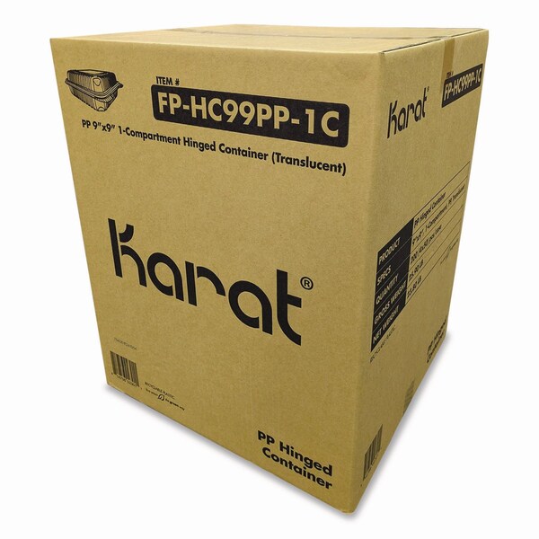 Karat Polypropylene Plastic Hinged Container, 9.35 x 9.22 x 3.17, Clear, Plastic, 200PK FP-HC99PP-1C - main