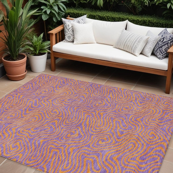 Homeroots 9' X 12' Purple And Copper Abstract Washable Indoor Outdoor Area Rug 599836 - main