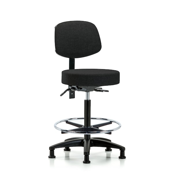 Blue Ridge Ergonomics Rutledge Fab Stool with Back - High Bench Height with Chrome Foot Ring and Stat Glides in Black Fab BR-FHBST-RG-T0-CF-RG-F42 - main