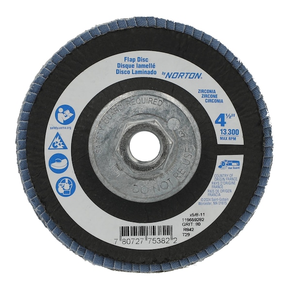 Zoro Select Fiber Disc, 4 1/2 in Dia, 5/8in Arbor 78072775382 - main