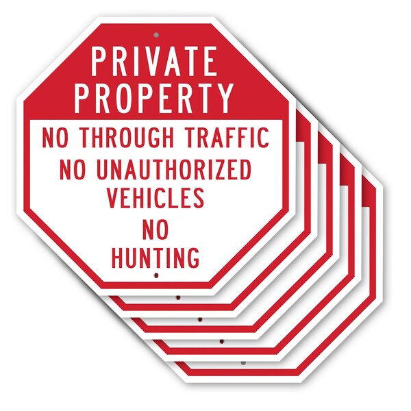 Signmission Private Property No Through Traffic, 10 inch X 10 inch, Aluminum Metal Signs, 5PK OC-A-5Pack-10-156 - main
