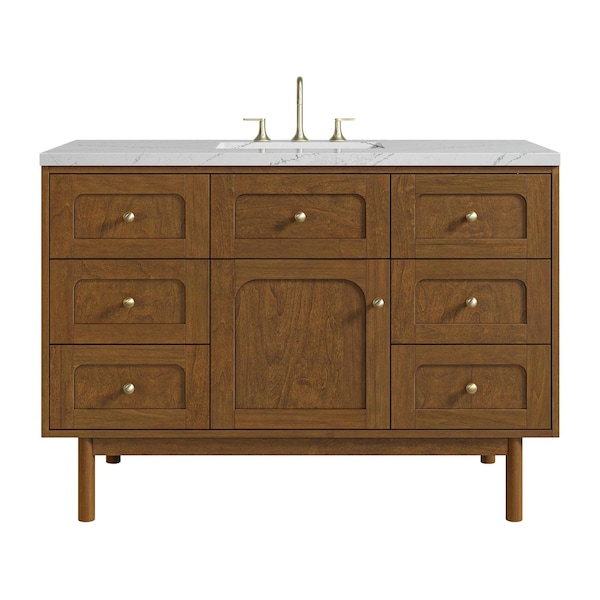 James Martin Vanities Laurent 48" Single Vanity, Honey Oak w/ 3 CM Ethereal Noctis Silestone Top 545-V48-HNO-3ENC - main