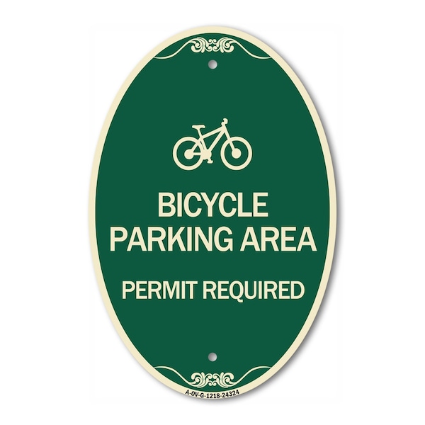 Signmission Bicycle Parking Area - Permit Required with G, 12 In X 18 In Architectural, Heavy Gauge Aluminum A-OV-G-1218-24324 - main