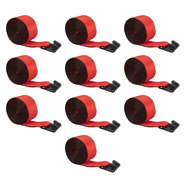 Mytee Products 4inx30ft Winch Straps Red w/flat hook, WLL 5400 Flatbed Tie Down Strap, 10PK WS430Rx10 - main