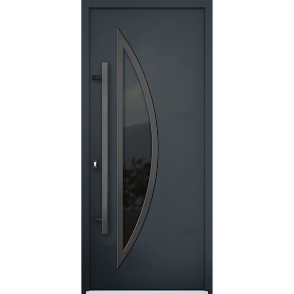 Vdomdoors Steel Door Deux 6501 Anthracite Stainless Inserts Single Modern Painted-W36xH80-Left Inswing DEUX6501EXD-BLK-W36 x H80-Left-hand Inswing - main