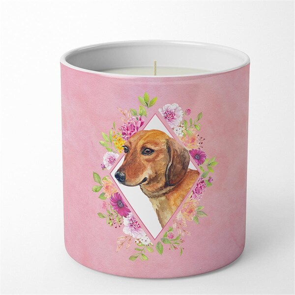 Carolines Treasures 10 oz Dachshund Red No.1 Pink Flowers Decorative Soy Candle CK4134CDL - main