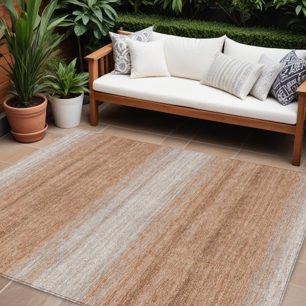 Homeroots 9' X 12' Copper And Beige Abstract Washable Indoor Outdoor Area Rug 599950 - main