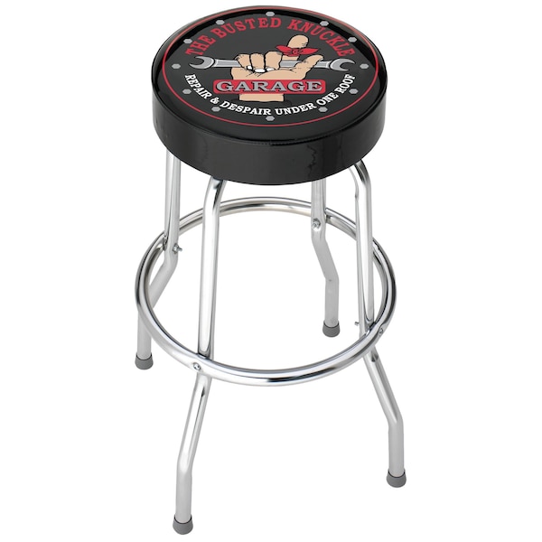 Plasticolor Round Black Vinyl Seat With The Busted Knuckle Garage/Hand With Wrench, Non-Swivel, 4 Steel Legs 004753R01 - main
