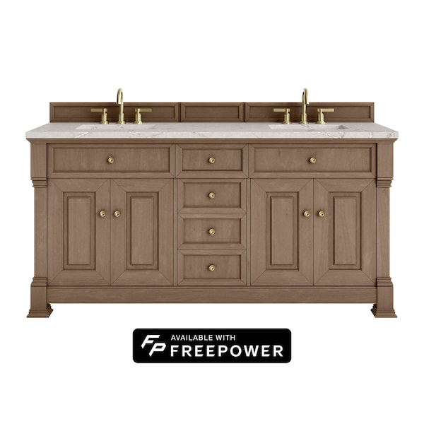 James Martin Vanities Brookfield 72 in. Double Vanity, Pecan w/ 3 CM Victorian Silver Silestone Top 547-V72-PCN-FVSL - main