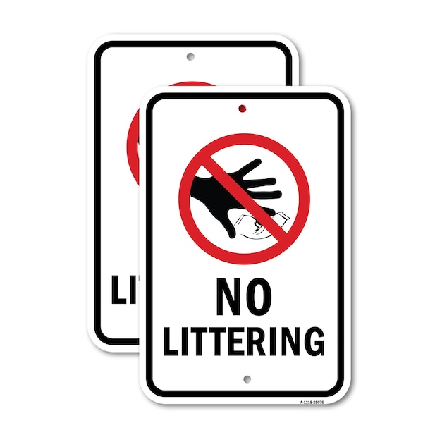Signmission No Littering, 18'' X 24'' 2 Signs, Heavy Gauge Aluminum, 2PK A-1824-2PACK-25076 - main