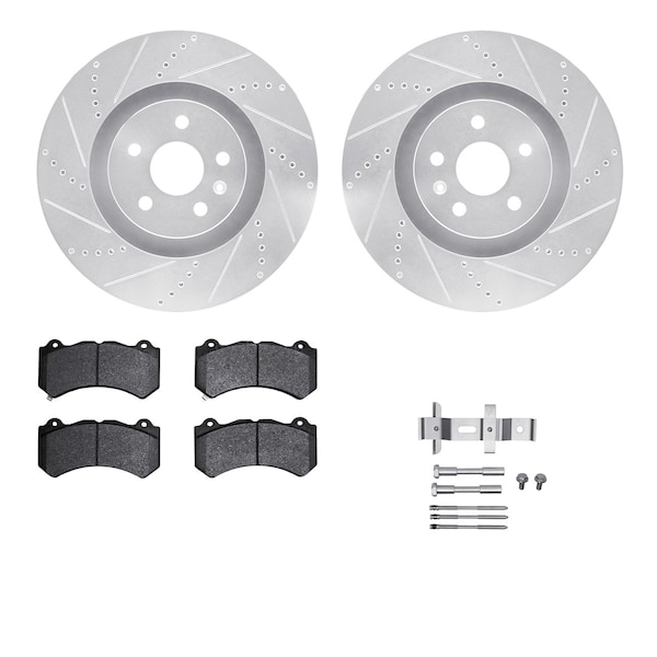 Dynamic Friction Co DFC Rotors-Drilled & Slotted-Silver w/ EURO 5000 Ceramic Brake Pads Incl Hdw 7612-46014 - main